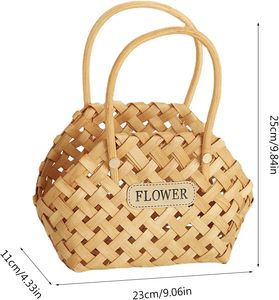 Panier en bois tressé à la main avec poignées, petit panier de rangement en bambou rustique pour centre de table et décoration murale - Product Image 4