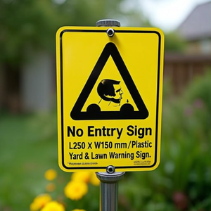 No Entry Sign L250 X W150 mm Yellow/Black <b>Plastic</b> Yard & Lawn Warning Sign - Product Image 2