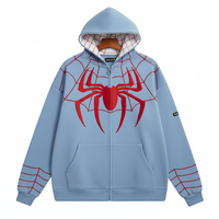 Sweat à capuche unisexe bleu poudré avec motif rouge uni, coupe décontractée, coupe-vent, streetwear, brodé, 100 % coton molletonné anti-boulochage, coupe ample