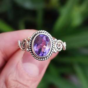 Purple Amethyst <b>Statement</b> <b>Ring</b> February Birthstone Handmade Sterling <b>Silver</b> Boho Gemstone <b>Ring</b> with Oval Cut Diamond - Product Image 5