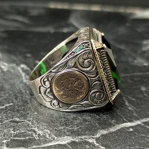 Handmade 925K Sterling <b>Silver</b> Men's <b>Ring</b> with Topaz Green <b>Emerald</b> Gemstone Green Garnet Stone <b>Silver</b> Green Jewelry G - Product Image 5