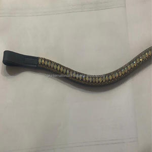 Bandeau de sourcils de cheval en cuir noir avec 3 rangées de cristaux de verre dorés argentés, strass bling-bling, vente en gros - Product Image 6