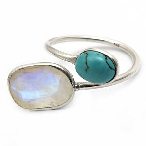 925พลอยเทอร์ควอยซ์พลอยสีรุ้งธรรมชาติแหวนเงินสเตอร์ลิงโบราณสำหรับผู้หญิงเครื่องประดับโบฮีเมียนทำด้วยมือขายส่ง - Product Image 1