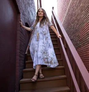 Attractive <b>Summer</b> Bohemian Holiday Long <b>Kaftan</b> With Pocket Rainbow Tie Dye Half Sleeves <b>Kaftan</b> for Women - Product Image 3