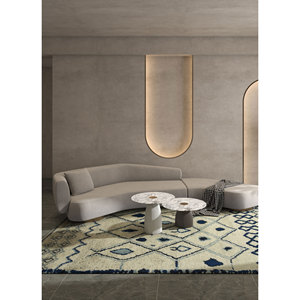 พรมขนสัตว์ถักมือสีเบจและสีน้ำตาลลายเรขาคณิตสำหรับห้องนั่งเล่น ทางเข้าบ้าน และห้องนอน-PKWL-311 - Product Image 4