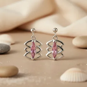 "925 Silver <b>Pink</b> Gemstone Fashion Drop Earrings for Women's Gift" - Product Image 2
