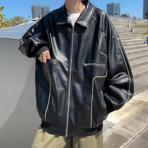 Veste en cuir d'hiver élégante pour hommes veste de moto en toile vente de gros vêtements à la mode - Product Image 3