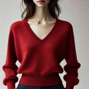 Suéter de Punto de Algodón Holgado con Cuello en V Informal de Otoño, Jersey con Logotipo Personalizado, Manga Larga, Jersey de Color Personalizado para Mujer - Product Image 2