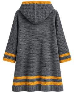 Robe pull à capuche en tricot épais personnalisée pour femmes, manches longues, poche kangourou, décontractée, pull d'hiver à capuche, gris foncé, moutarde - Product Image 2