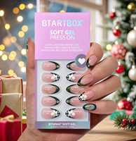 BTArtbox doux Gel XCOAT 3D Floral presse sur les ongles en gros court amande fait à la main bleu français pointe faux ongles