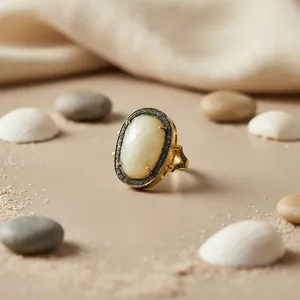 Bague de fiançailles cocktail pour femme en argent 925 plaqué or rose, avec pierre ovale en pierre de lune naturelle sertie griffe, bijou de luxe et de mode - Product Image 3