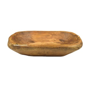 Tazón de masa de madera Vintage marrón tallado a mano bandeja de madera decorativa rústica para cocina de granja, centro de mesa, decoración del hogar - Product Image 1