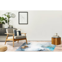 Printed Wool Rug Eco Friendly Traditional Blue Patchwork Medium Pile Rug Easy to Clean Latex Backing Thin Runner Rug