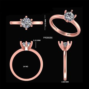 แหวนเพชรทรงโซลิแทร์วินเทจ ทองคำชมพู 14k สำหรับงานแต่งงาน งานหมั้น และของขวัญวันครบรอบ - Product Image 2