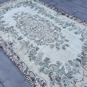 พรมวินเทจขนาด 6.1x10.2 ฟุต พรมตุรกีขนาดใหญ่ พรมขนสัตว์ลายทางสีเทา - Product Image 2