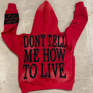 Modern <b>Red</b> Oversized Boxy Fit <b>Hoodie</b> With White Side Stripe Patch Trend Driven Color Block Winter Street Style Plain Dyed Fabric - Product Image 2