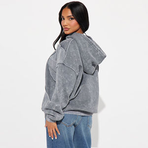 Nouveauté : Sweat-shirts à capuche pour femmes, coupe classique, lavage à l'acide, séchage rapide, faible MOQ, design personnalisé - Product Image 6