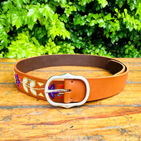 Ceinture unisexe Pazli en cuir de vachette véritable, broderie florale, finition argent mat, style business décontracté, personnalisable, 40 mm