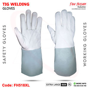 Vente en gros de gants de sécurité pour le soudage TIG ronds en cuir de chèvre blanc non doublés gants de travail en cuir de vache fendu - Product Image 3