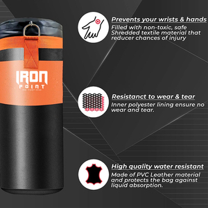 Sac de frappe lourd de Muay Thai avec logo personnalisé IRON PUNCH INDUSTRIES pour l'entraînement de boxe MMA, matériau PVC/PU, remplissage de sable, couleur personnalisée - Product Image 3