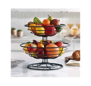 Cesta de frutas de 2 niveles de venta caliente en alambre de metal táctil negro para uso de almacenamiento de cocina y uso diario - Product Image 1