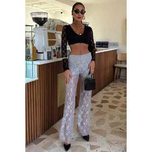 Pantalon en dentelle doublé 0081 à jambes larges - Product Image 2