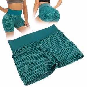 Venta al por mayor de las mujeres de cintura alta Skinny Fit transpirable cintura elástica poliéster Spandex Booty Running Yoga entrenamiento gimnasio pantalones cortos personalizados - Product Image 5