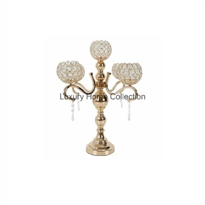 Round Shape <b>Crystal</b> Beaded Votive and Candelabra Gold Color <b>Stand</b> Wedding Tabletop Centerpiece Home and Hotel Decor Supplies - Product Image 1