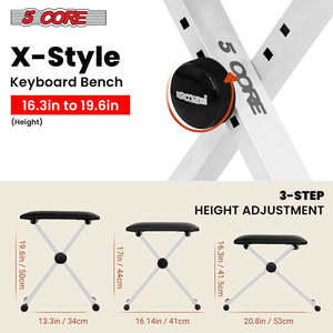 5 Core Keyboard <b>Bench</b> 2 Inch Padded Cushioned Piano Stool Height Adjustable 19" Guitar Seat Portable - Product Image 3