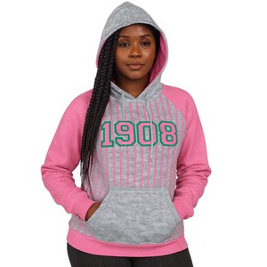 1908 gris corps rose Raglan fines rayures pull à capuche coton mélangé grec sororité vêtements personnalisé Divine neuf HBCU vie grecque - Product Image 1