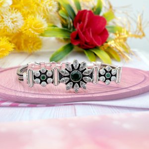 925 <b>Sterling</b> <b>Silver</b> Fine Beaded <b>Bracelet</b> with Natural Cubic Zirconia Handmade Gold Plated Green Onyx for <b>Women</b> and Girls - Product Image 2