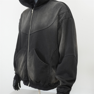 Fabricant unisexe surdimensionné Vintage Sun Fade fermeture éclair sweat à capuche personnalisé hommes en détresse recadrée acide délavé sweats à capuche zippés - Product Image 6