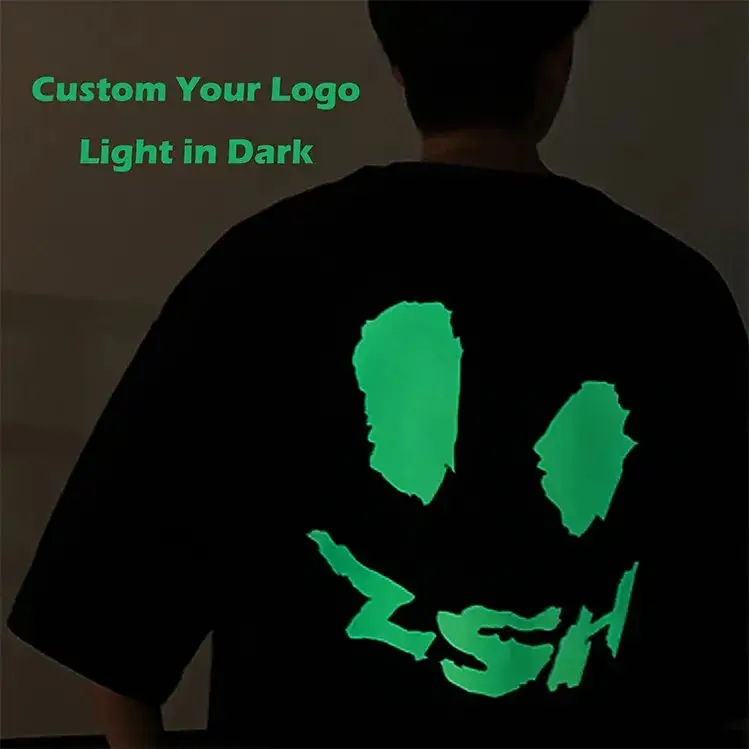 OEM grosir simples kosong kustom logo grafis cetakan cahaya terang dalam gelap kaus pria 100% katun ukuran besar kaus pria