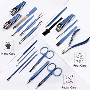 19PCS Kit de toilettage d'ongles professionnel unisexe en acier inoxydable de qualité supérieure Outils de soin de coupe-ongles Boîte emballée luxueuse bleue - Product Image 2