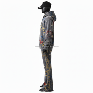 Premium 320GSM Coton Polyester Polaire Tissu Gris Couleur Avec Logo De Broderie Personnalisé Streetwear Design Survêtement - Product Image 5