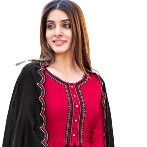 Rayon Coton Sous Lycra Lustre Dupatta avec Travail À La Mode Long Style Fantaisie Kurtis Collection - Product Image 1