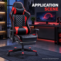 Chaise de jeu moderne en PVC matelassé noir et rouge avec repose-pieds réglable et coussin lombaire pour bureaux à domicile, salles d'étude et salles de jeu