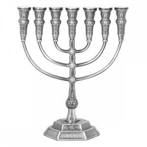 Stylish Silver Jewish <b>Decorative</b> Metal Antique Menorah Candelabra <b>Retro</b> Tall Candle Holder for Home <b>Decoration</b> Manufacturer - Product Image 1