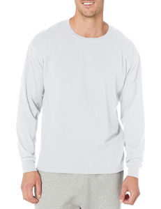 Camiseta blanca lisa para hombre, de corte regular, manga larga, cuello redondo, básica, informal. - Product Image 1