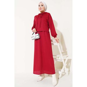 ชุดเดรสมีฮู้ดชุด2ชิ้นสีแดงม่วง - Product Image 3
