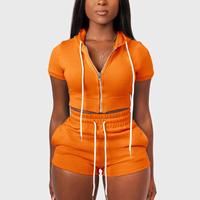 Nouveau style – Ensemble crop top à capuche et short en molleton 100 % coton avec appliques personnalisables pour femme, coupe droite, manches courtes
