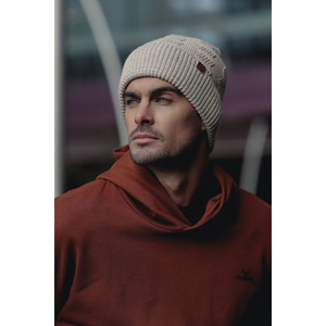 Gorro acanalado de algodón suave de color camello para hombre, prendas de punto básicas flexibles de doble pliegue para deportes de invierno, logotipo de Kordec - Product Image 2