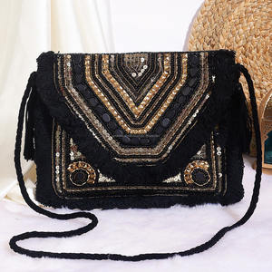Nueva llegada artesanía de lujo Banjara bolso diseñador Boho indio Vintage flecos satén moneda bolso de noche mujeres Venta caliente Qatar - Product Image 4