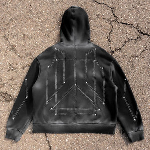 Sweat à capuche zippé pour homme, design streetwear personnalisé, coupe oversize, effet délavé, molleton épais 320 g/m², 100 % coton - Product Image 2