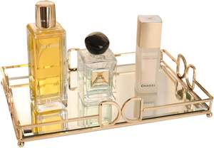Gold Mirror Metal Eco-Friendly Multi-Purpose <b>Makeup</b> Vanity Tray Beautiful Elegant Luxury Rust Proof for Bathroom <b>Dresser</b> Bedroom - Product Image 2