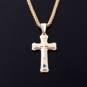 Pendentif Croix en Argent 925 Plaqué Or avec Diamant de Synthèse Taille Brillant Vert, Bijoux Hip Hop pour Homme - Product Image 4