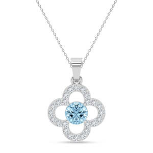 NOVAMART Fine Genna Silver <b>Pendant</b> Chain <b>Emerald</b> Cut Flower Geometric Design Featuring Zircon Pearl Rhodium-Plated Trendy Classi - Product Image 1