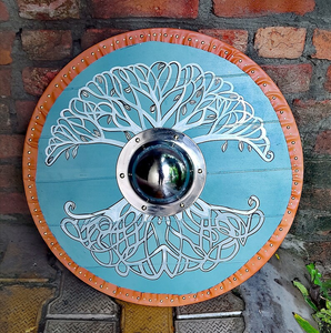 Bouclier vikings rond en bois médiéval 24 ''avec motif ARBRE DE VIE Bouclier médiéval Bouclier de reconstitution par Calvin artisanat - Product Image 4