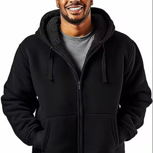 Manteaux chauds d'hiver à capuche doublés Sherpa avec fermeture éclair pour hommes, avec techniques brodées, vestes en polaire épaisse - Product Image 1