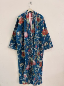 Robe kimono en velours et coton pour femmes, longue veste de style duster, manteau kimono floral - Product Image 1